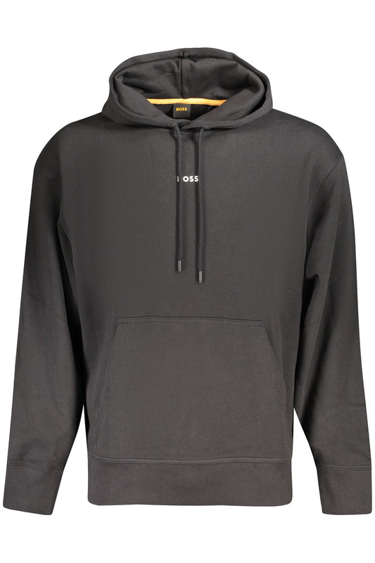 BOSS MEN'S BLACK ZIP-LESS SWEATSHIRT